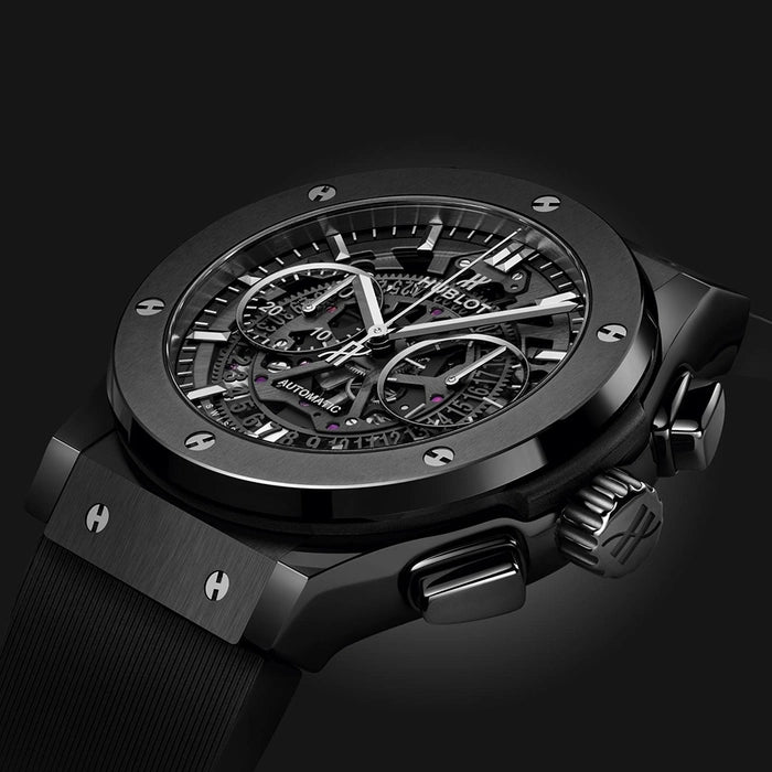 Hublot Black Skeleton Chronograph Automatic Watch for Men | Luxury Swiss Style Rubber Strap Watch