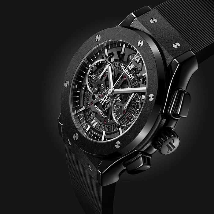 Hublot Black Skeleton Chronograph Automatic Watch for Men | Luxury Swiss Style Rubber Strap Watch
