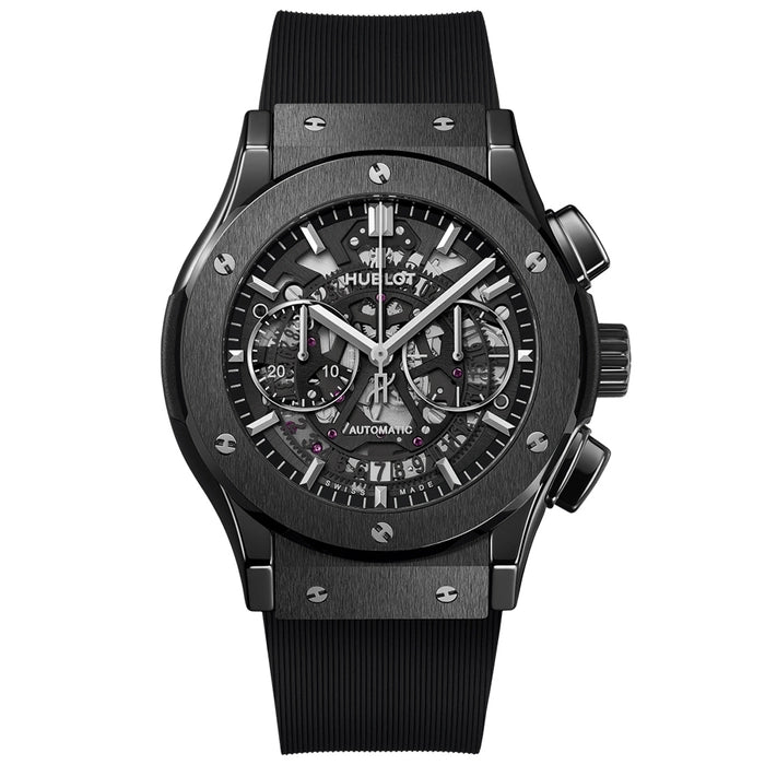 Hublot Black Skeleton Chronograph Automatic Watch for Men | Luxury Swiss Style Rubber Strap Watch