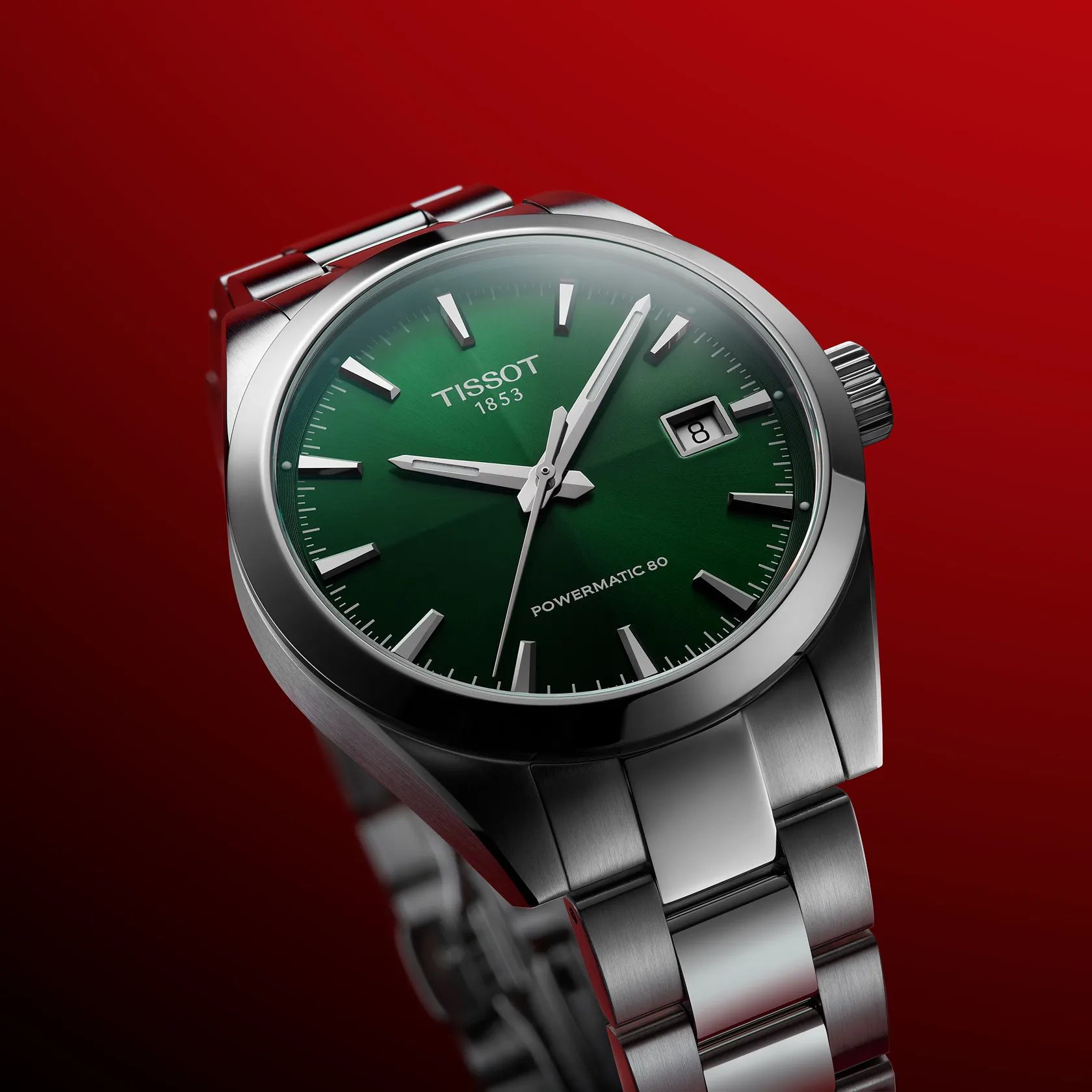 Luxury Swiss Automatic Watch with Green Dial & Steel Bracelet