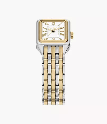 Elegant Two Tone Rectangular Women’s Watch with Roman Numeral Dial