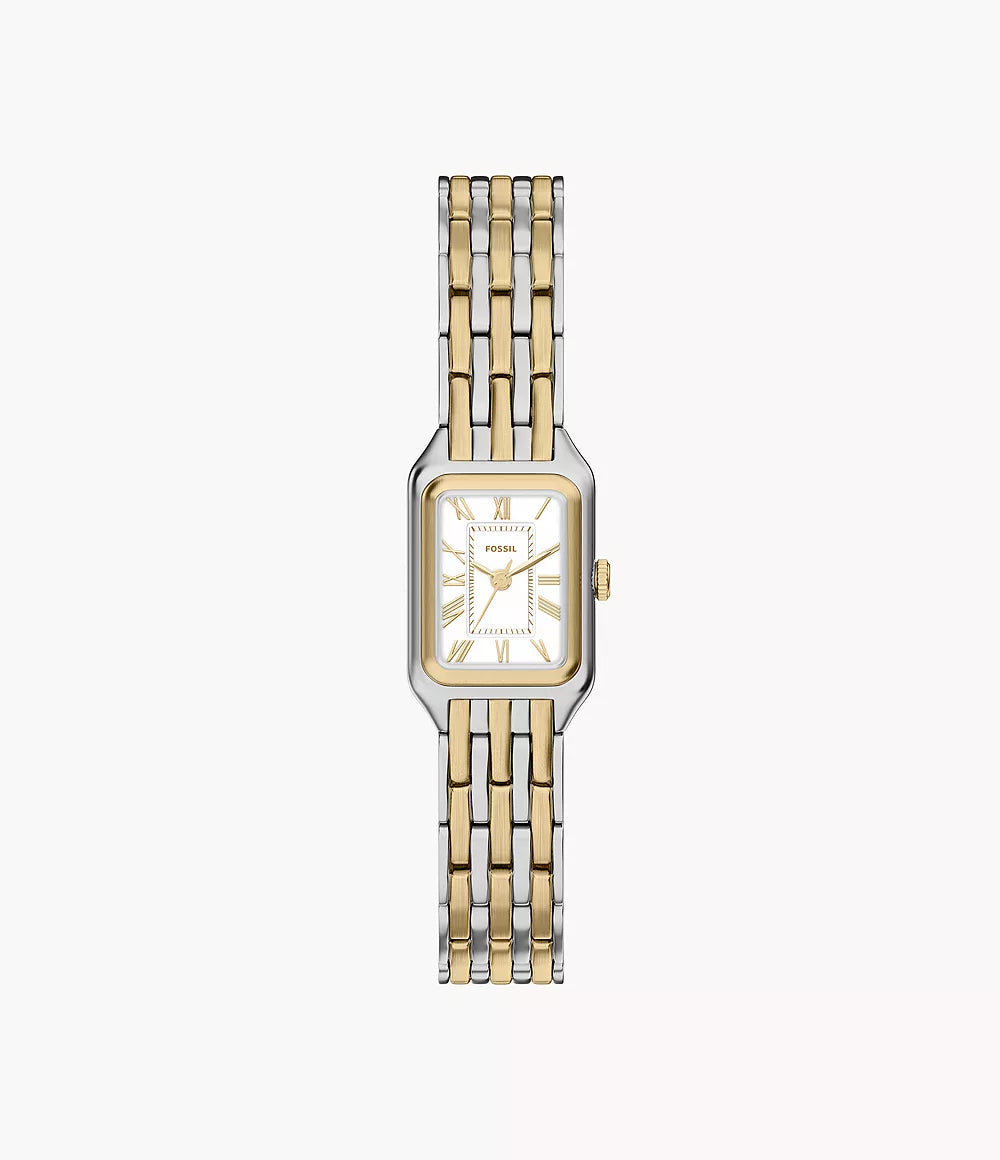 Elegant Two Tone Rectangular Women’s Watch with Roman Numeral Dial