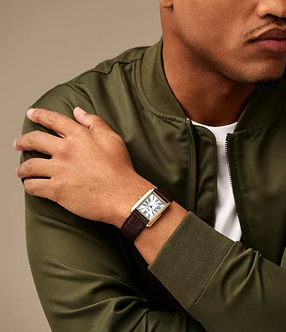 Fossil Gold Tone Rectangular Dial Brown Leather Men’s Watch