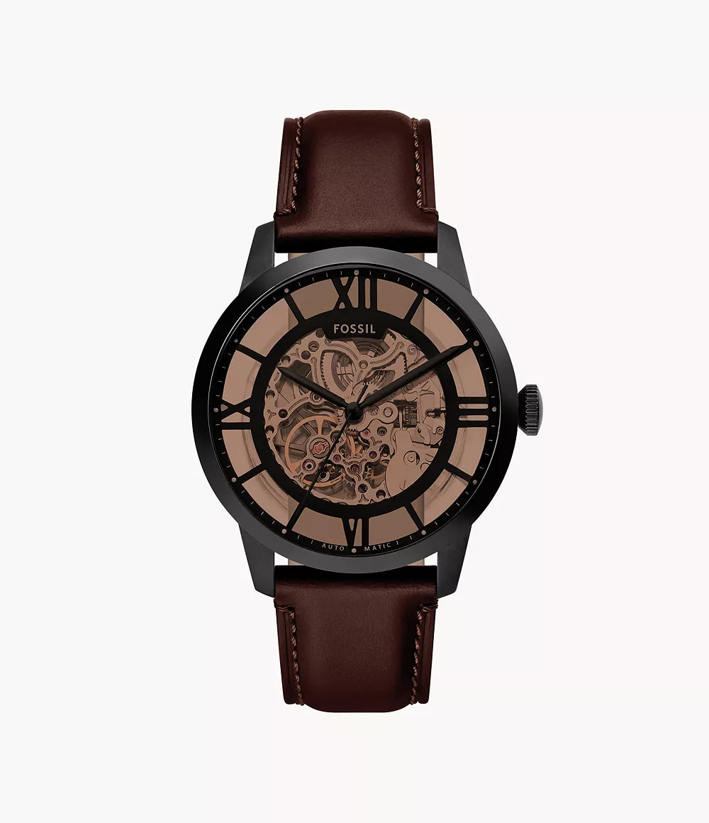 Fossil Brown Leather Automatic Skeleton Men’s Watch