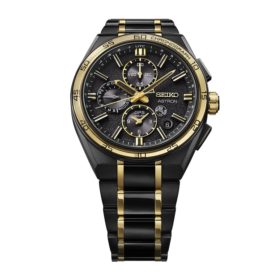 Seiko Astron GPS Solar Chronograph Black & Gold Men’s Watch Titanium Bracelet