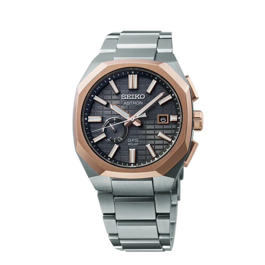 Seiko Astron GPS Solar Men’s Watch Titanium Bracelet Black Dial Rose Gold Bezel