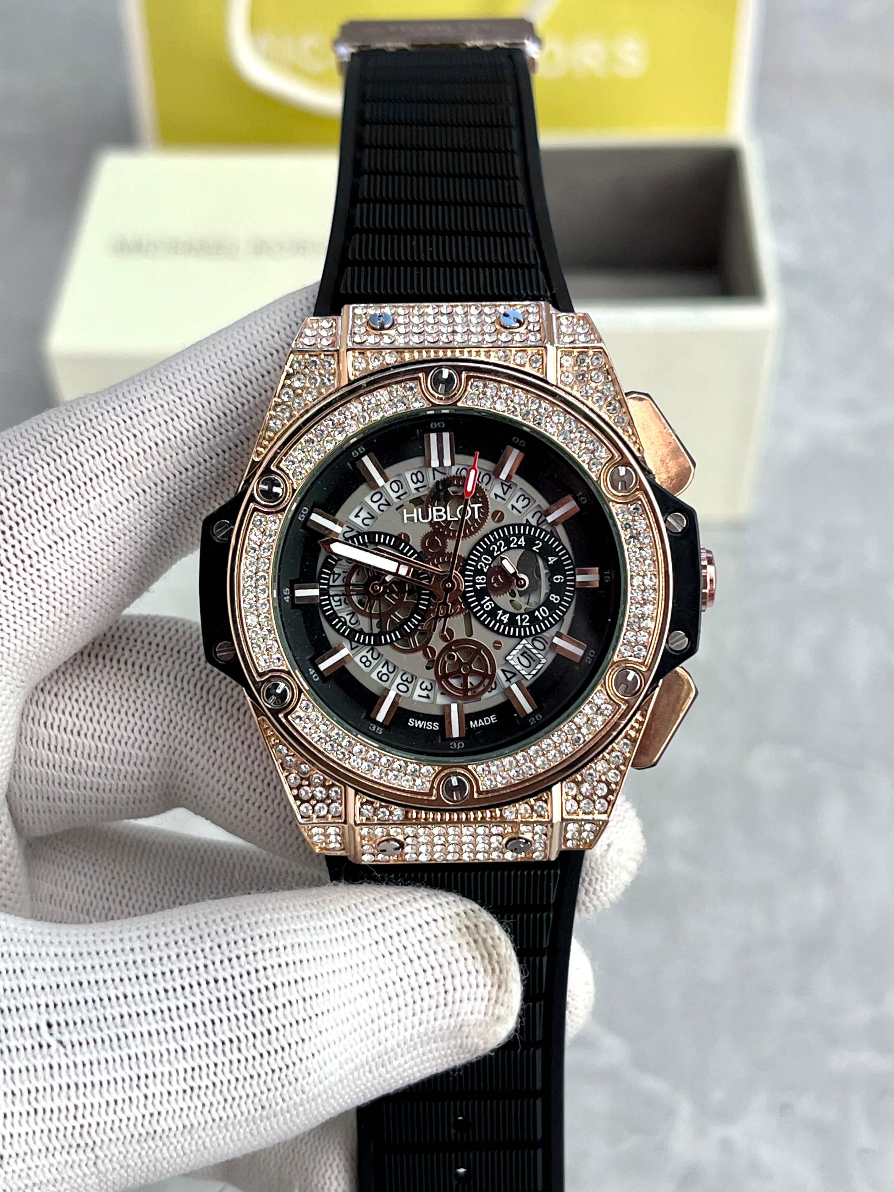 Hublot Rose Gold Skeleton Diamond Luxury Watch for Men