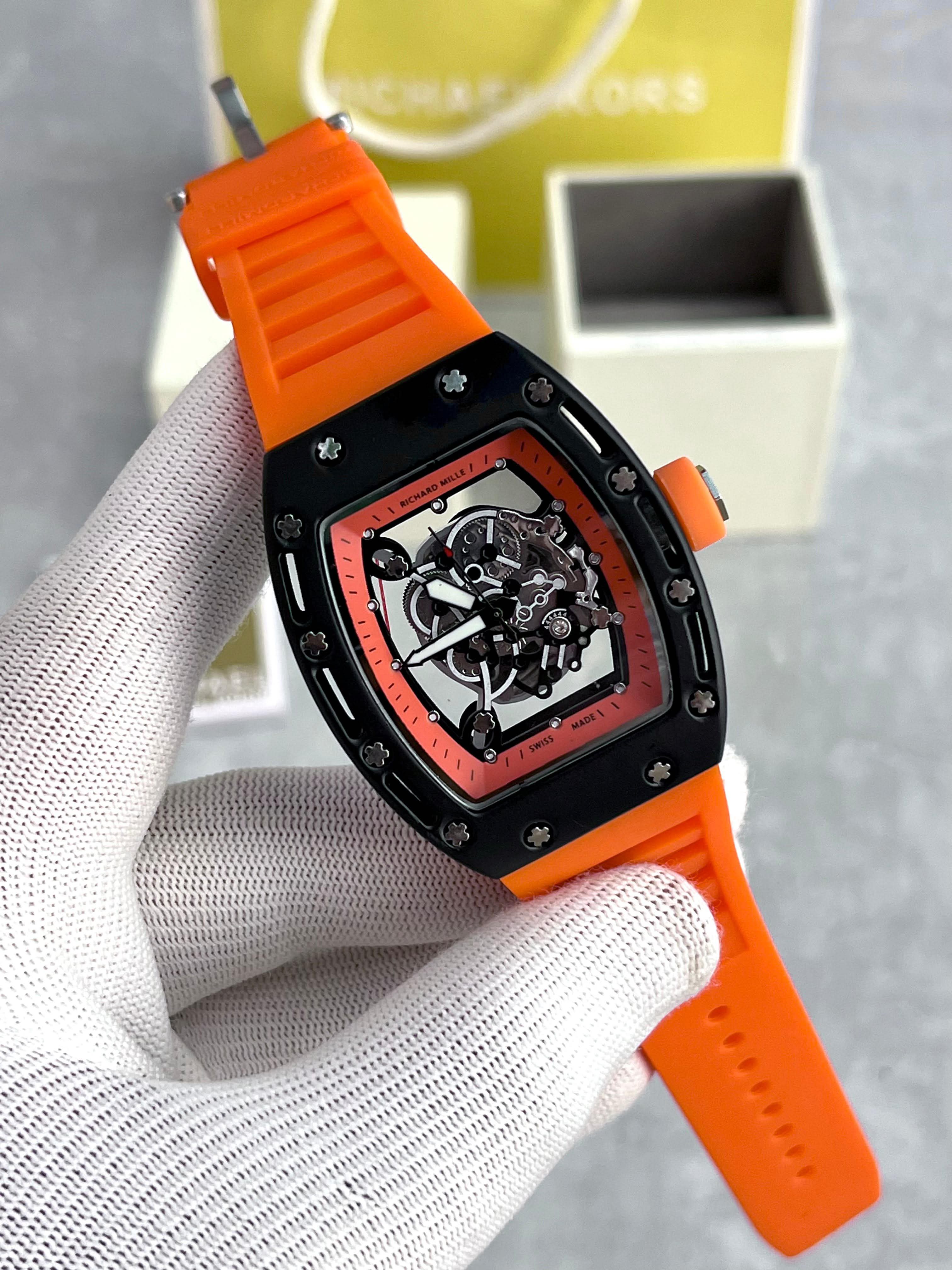 Luxury Orange Skeleton Dial Men's Watch