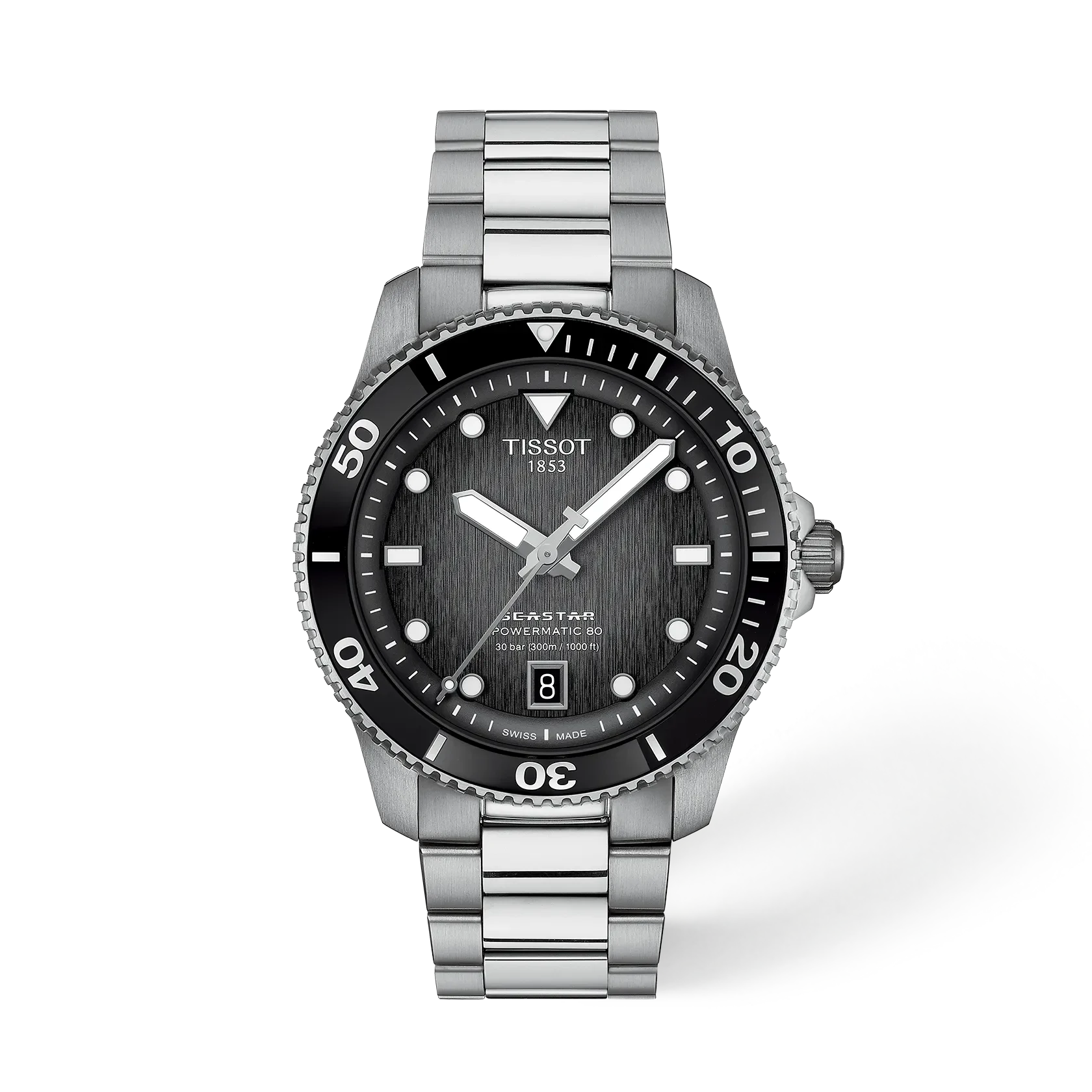 Tissot Seastar Powermatic 80 Black Dial Stainless Steel Men’s Diver Automatic Watch