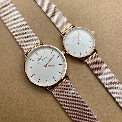 Couple Rose Gold Mesh Strap Watches