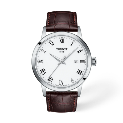Tissot Classic White Dial Brown Leather Strap Men’s Watch | Elegant Dress Watch