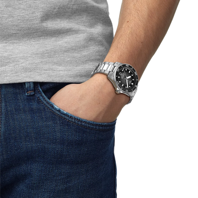 Tissot Seastar Powermatic 80 Black Dial Stainless Steel Men’s Diver Automatic Watch