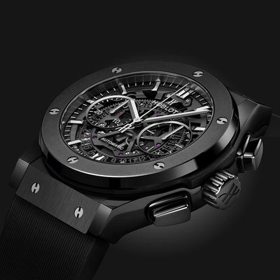 Hublot Black Skeleton Chronograph Automatic Watch for Men | Luxury Swiss Style Rubber Strap Watch