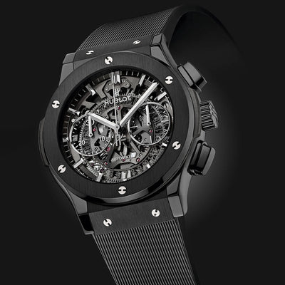 Hublot Black Skeleton Chronograph Automatic Watch for Men | Luxury Swiss Style Rubber Strap Watch