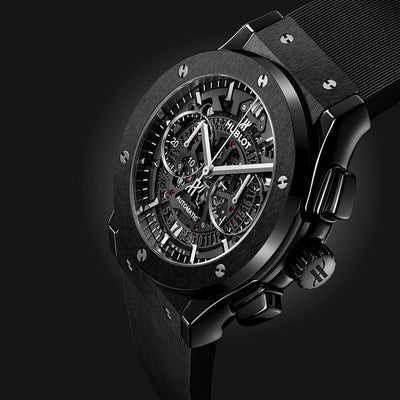 Hublot Black Skeleton Chronograph Automatic Watch for Men | Luxury Swiss Style Rubber Strap Watch