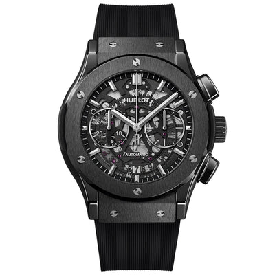 Hublot Black Skeleton Chronograph Automatic Watch for Men | Luxury Swiss Style Rubber Strap Watch
