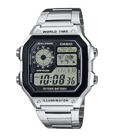 Casio World Time Digital Stainless Steel Watch