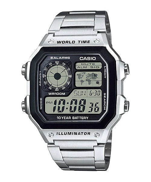 Casio World Time Digital Stainless Steel Watch