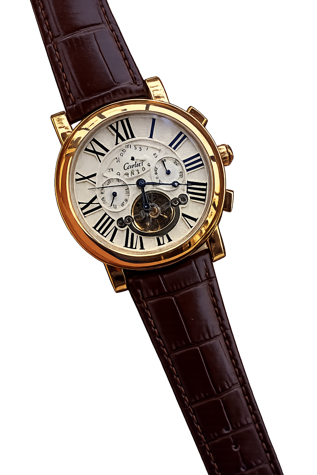 Cartier Automatic White Dial Leather Belt Watch For Men