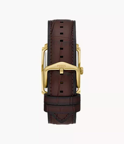 Fossil Gold Tone Rectangular Dial Brown Leather Men’s Watch