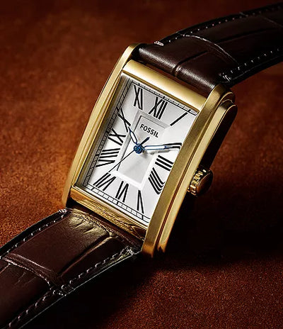 Fossil Gold Tone Rectangular Dial Brown Leather Men’s Watch