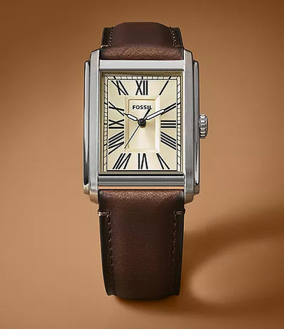 Fossil Silver Rectangular Dial Brown Leather Men’s Watch