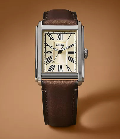 Fossil Silver Rectangular Dial Brown Leather Men’s Watch