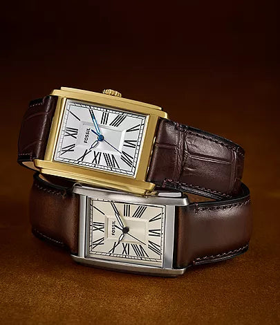 Fossil Silver Rectangular Dial Brown Leather Men’s Watch