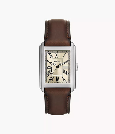 Fossil Silver Rectangular Dial Brown Leather Men’s Watch