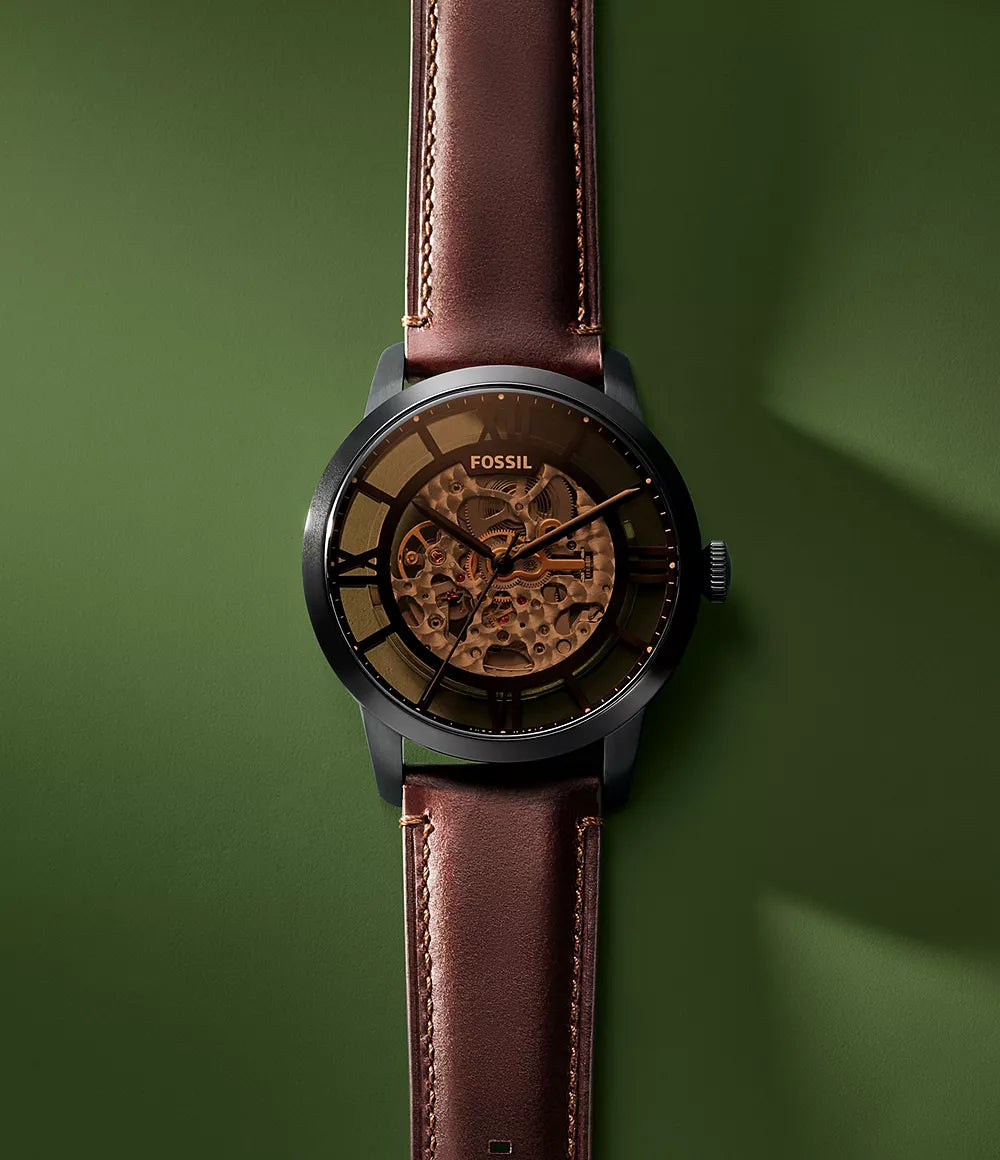 Fossil Brown Leather Automatic Skeleton Men’s Watch