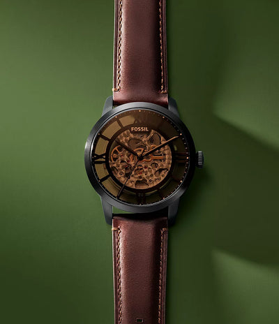 Fossil Brown Leather Automatic Skeleton Men’s Watch