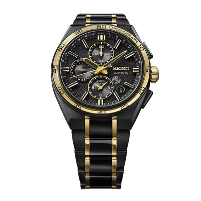 Seiko Astron GPS Solar Chronograph Black & Gold Men’s Watch Titanium Bracelet