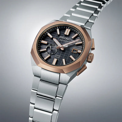 Seiko Astron GPS Solar Men’s Watch Titanium Bracelet Black Dial Rose Gold Bezel