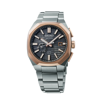 Seiko Astron GPS Solar Men’s Watch Titanium Bracelet Black Dial Rose Gold Bezel
