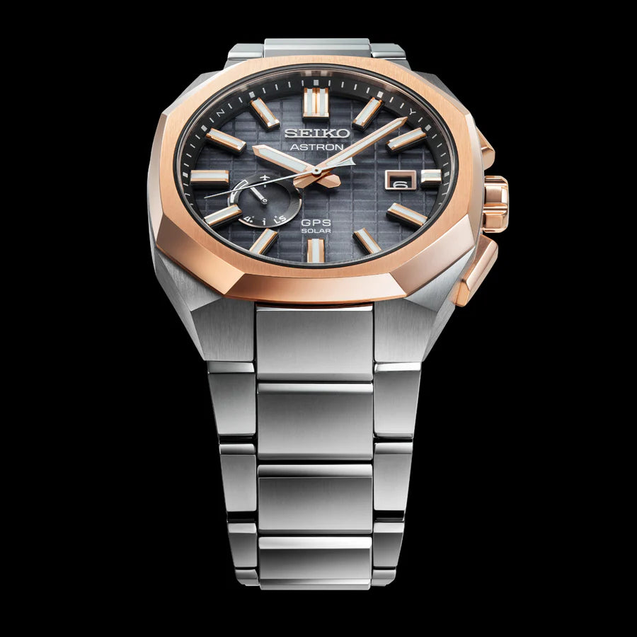 Seiko Astron GPS Solar Men’s Watch Titanium Bracelet Black Dial Rose Gold Bezel