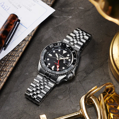 Seiko 5 Sports GMT Black Dial Automatic Men’s Watch Stainless Steel Bracelet
