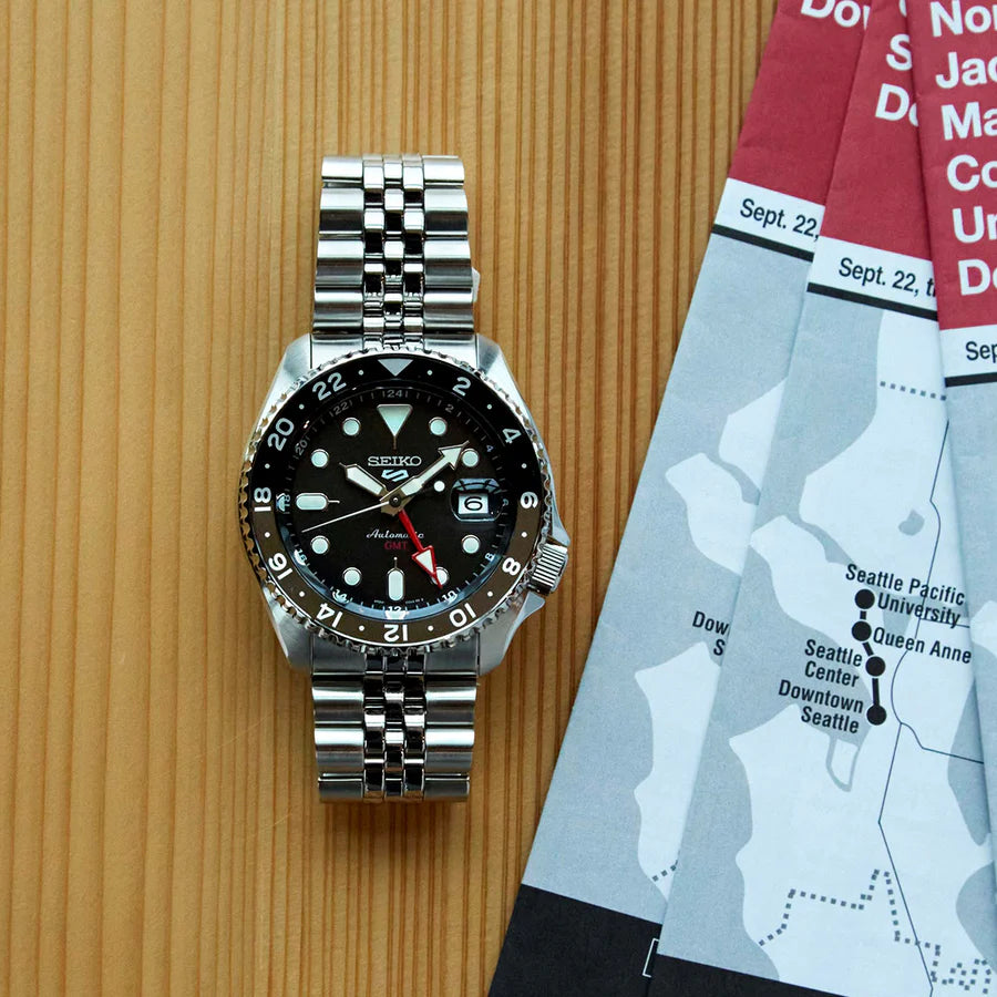 Seiko 5 Sports GMT Black Dial Automatic Men’s Watch Stainless Steel Bracelet