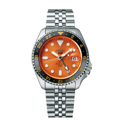 Seiko 5 Sports GMT Orange Dial Automatic Men’s Watch Stainless Steel Bracelet