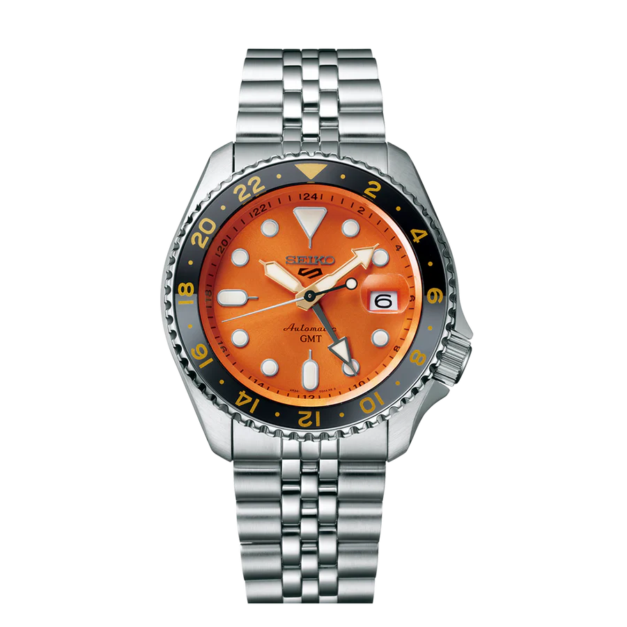 Seiko 5 Sports GMT Orange Dial Automatic Men’s Watch Stainless Steel Bracelet