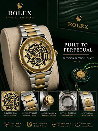 Luxury Gold & Silver Skeleton Dial Men's Watch