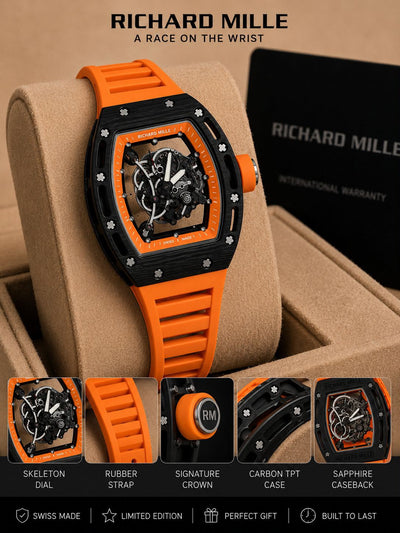 Luxury Orange Skeleton Dial Men's Watch