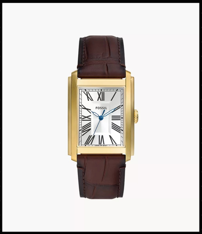 Fossil Gold Tone Rectangular Dial Brown Leather Men’s Watch