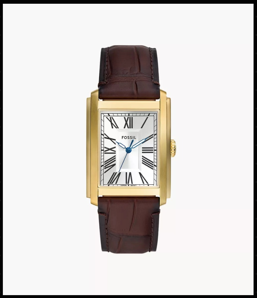 Fossil Gold Tone Rectangular Dial Brown Leather Men’s Watch