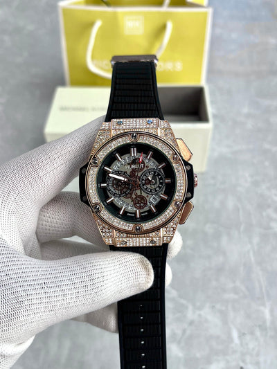 Hublot Rose Gold Skeleton Diamond Luxury Watch for Men