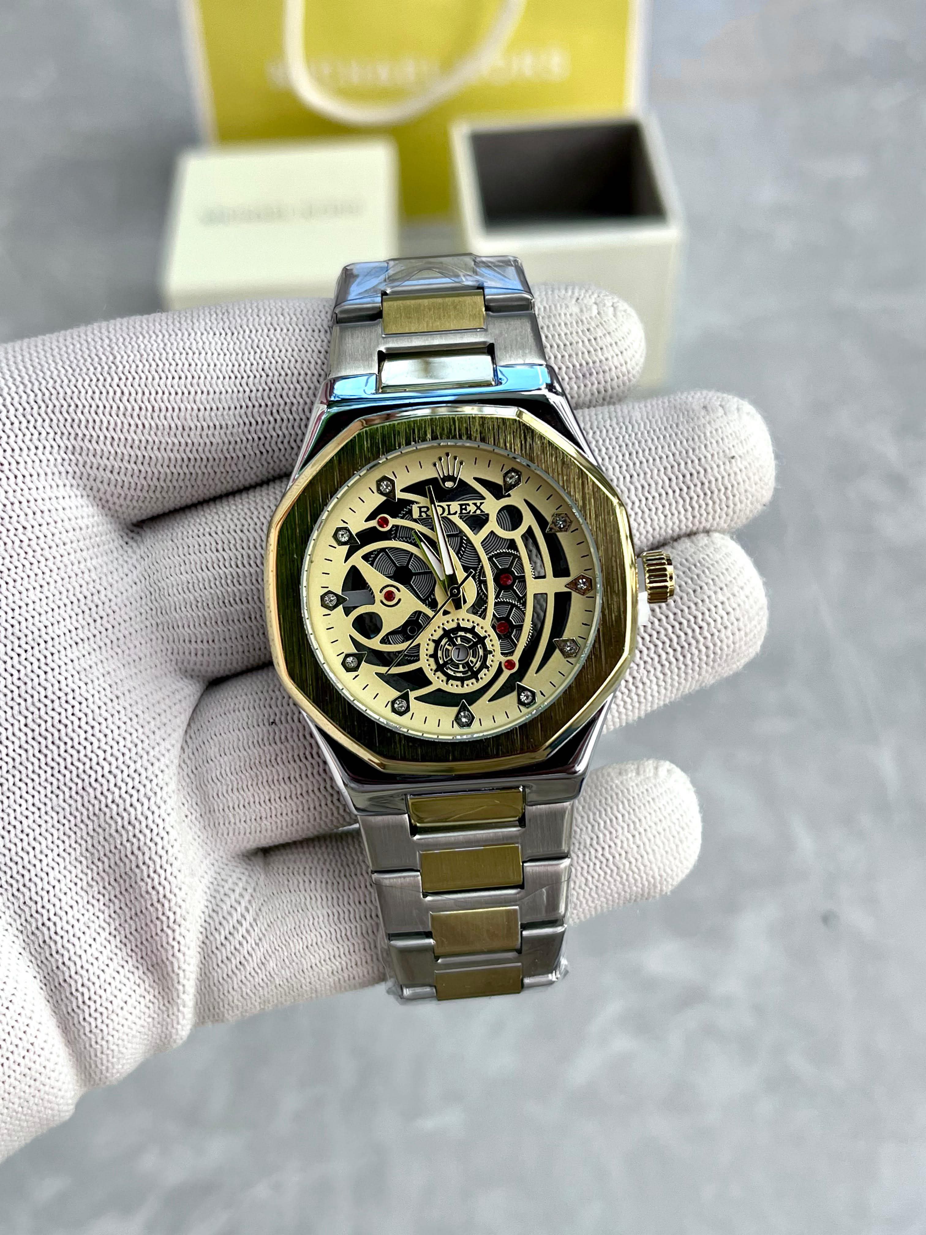 Luxury Gold & Silver Skeleton Dial Men's Watch