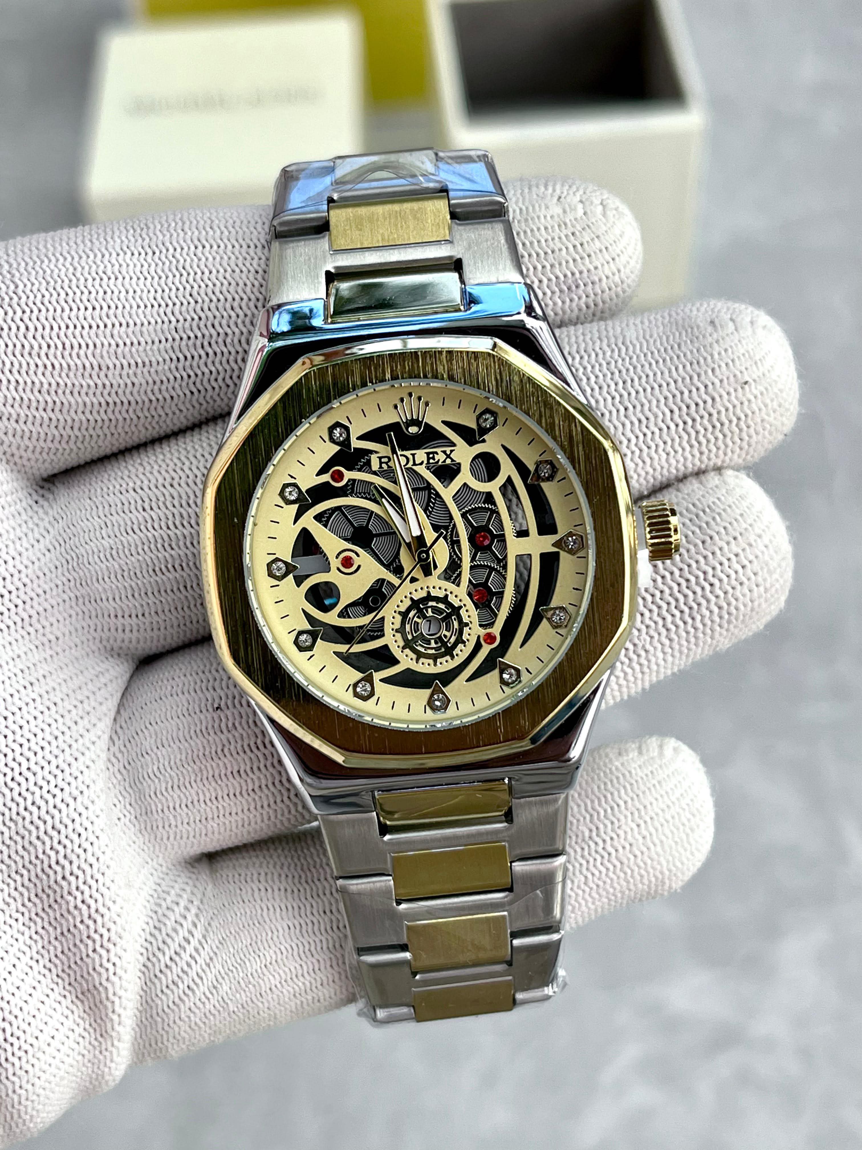 Luxury Gold & Silver Skeleton Dial Men's Watch