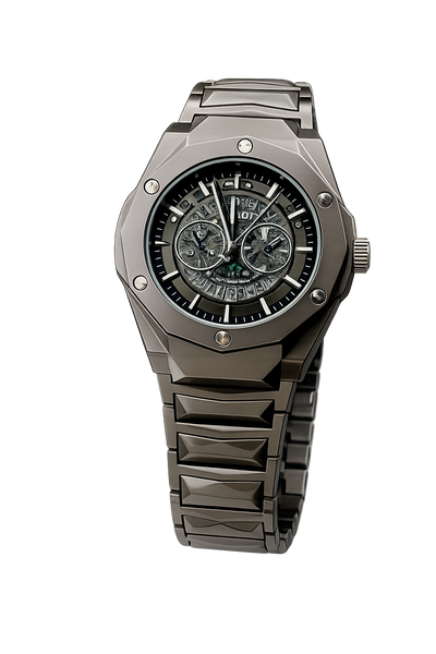 Hublot Black Dial Diamond Cut Timepiece With Date Metal Belt Men's Watch