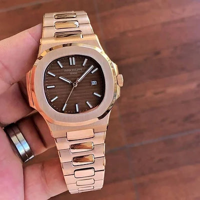 Patek Philippe Brown Rose Gold Full Metal Men's Watch